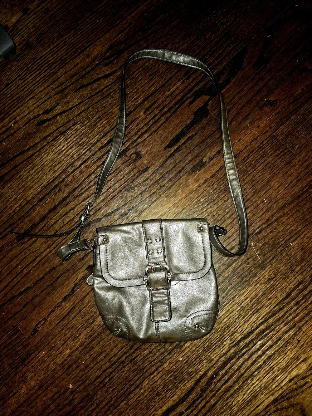 Vintagr Frank Sarto Women's Metallic Gray Crossbody Bag - Classic Buckle Detail